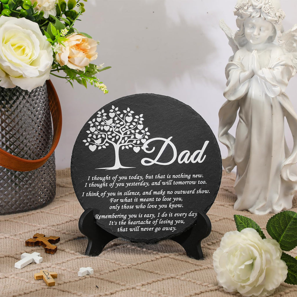 Landical Memorial Stones for Loved Ones Outside Memorial Garden Plaque with Bracket Garden Slate Stone Sympathy Gifts for Loss of Loved One(Dad, Tree)