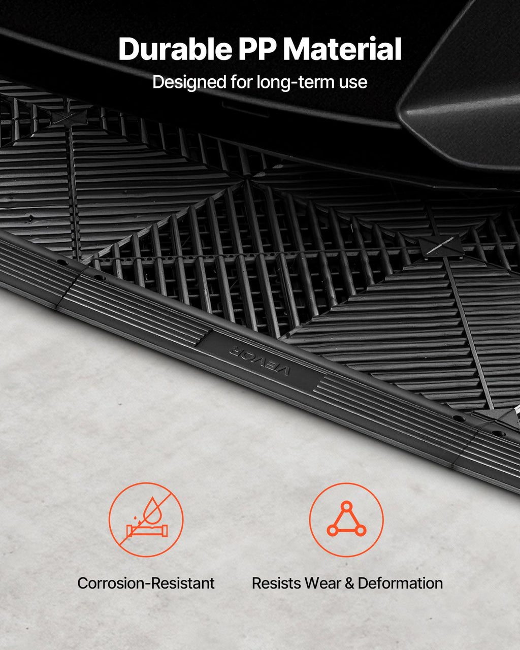 VEVOR Transition Edge Kit, 11-Piece, Durable PP Interlocking Modular Garage Floor Edging, Easy Installation, Only Compatible with VEVOR Drainage Mats, Black，Female