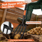 Garden Fork for Digging, 4-Tine Pitch Fork with Foot Step, Ergonomic Y-Handle & Comfortable Grip, Lightweight Durable Pitchfork for Soil Loosening, Compost, Mulch, Weeding & Potato Harvest - 43 Inches