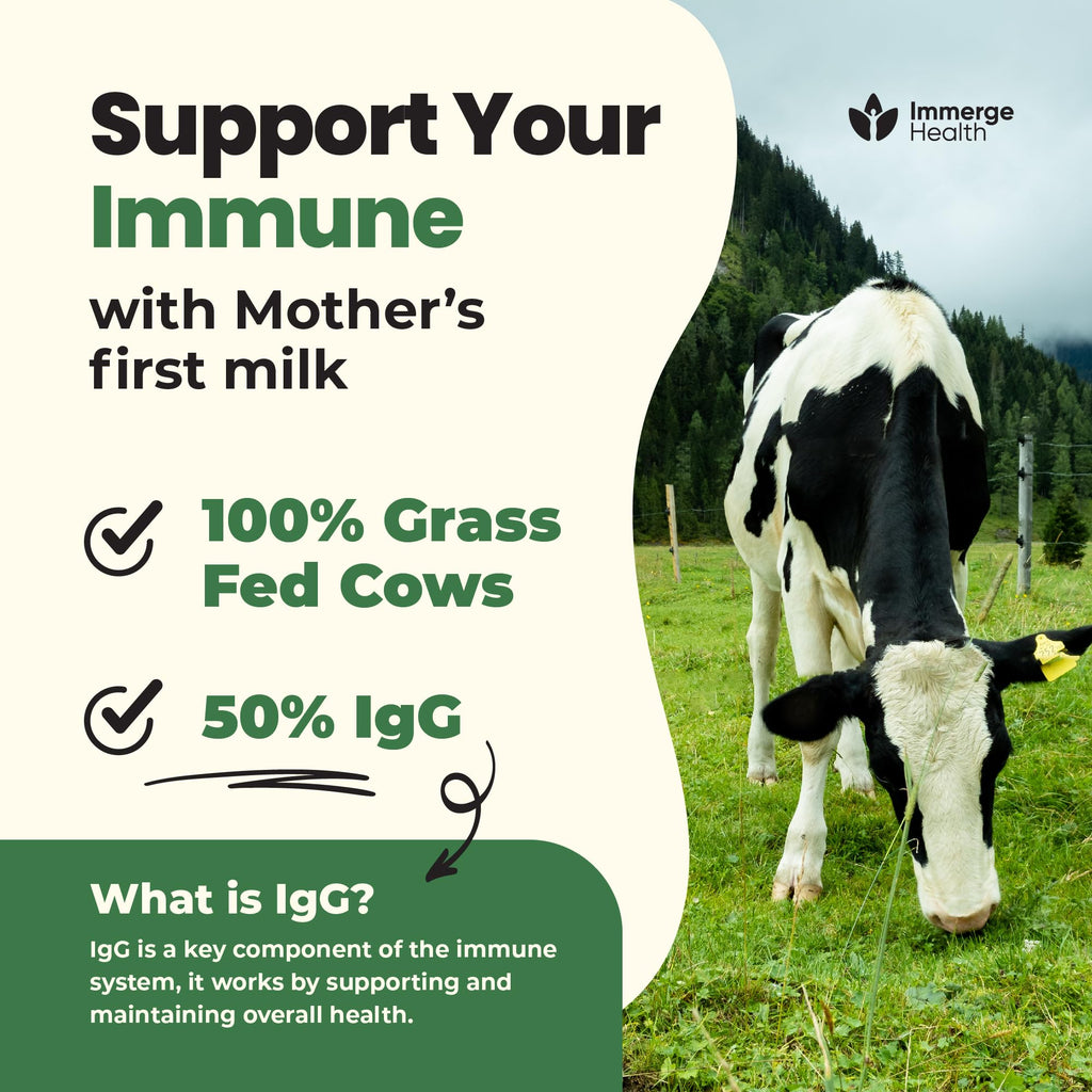 Immerge Health Super Colostrum Capsules - 120 Count High IgG Bovine Supplement for Gut Health, Hair Growth, Bloating & Immunity - 100% Grass Fed First Milking, Tasteless & Travel Friendly, USA Made
