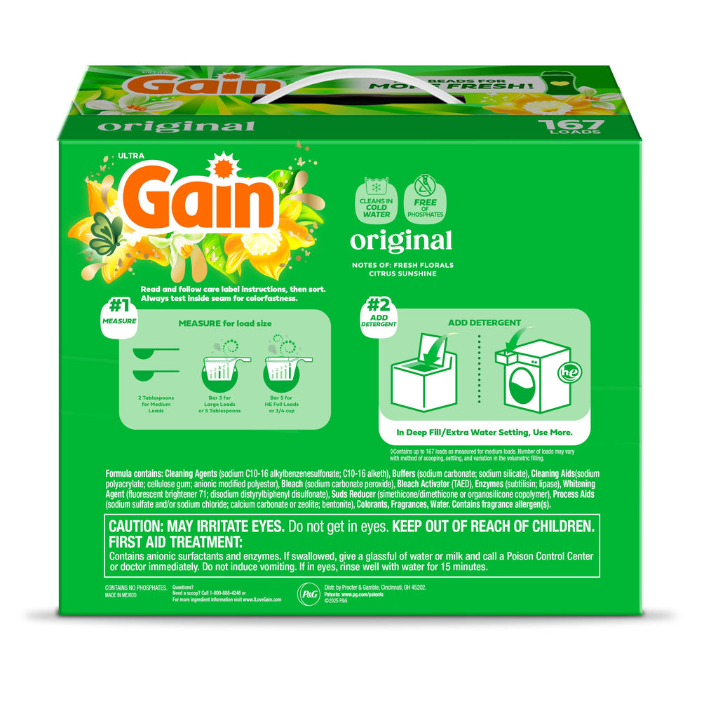 Gain Powder Laundry Detergent, Original Scent, 167 Loads, 154 OZ