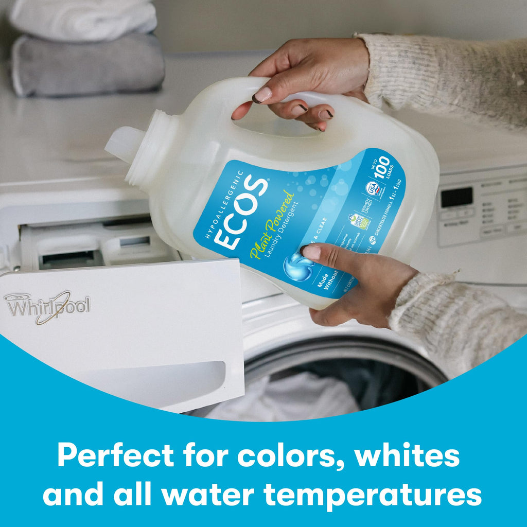 ECOS Laundry Detergent Liquid, 200 Loads - Dermatologist Tested Laundry Soap - Hypoallergenic, EPA Safer Choice Certified, Plant-Powered - Magnolia Lily, 100 Fl Oz (Pack of 2)