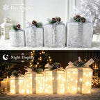 Set of 4 Christmas Lighted Gift Boxes, Battery Operated Xmas Decor