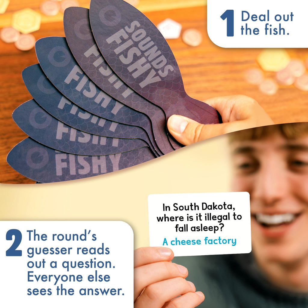 Sounds Fishy: Funny Bluffing Trivia Board Game for Families, 4-10 Players
