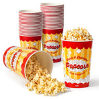 Fit Meal Prep 25 Pack Classic Paper Popcorn Buckets Disposable, 64 Oz Grease Resistant Popcorn Bowls Cups for Machine Home Theater Carnival Movie Night