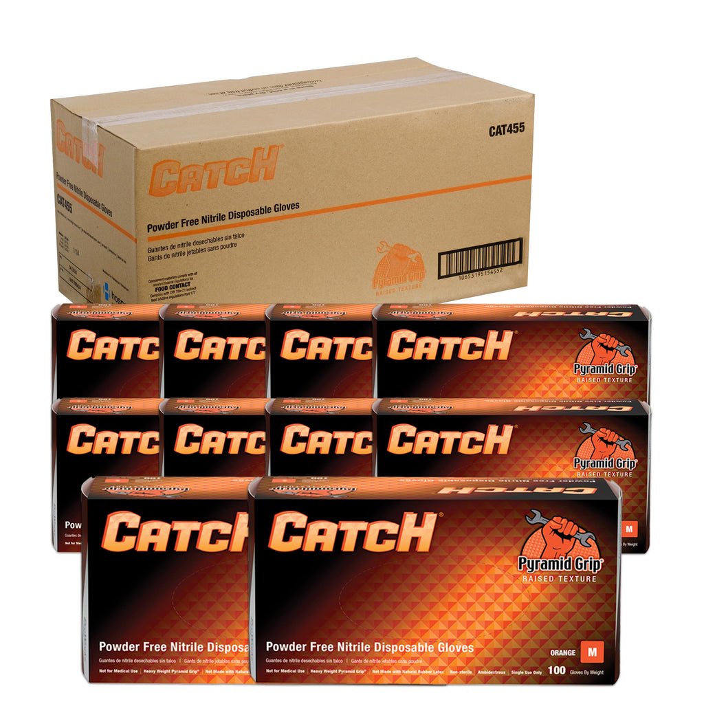 Adenna ProWorks CATCH Disposable Nitrile Gloves – 9 Mil, Heavy Duty Work Rubber Glove with Raised Pyramid Grip, Non–Latex & Powder Free, Case of 1000, Medium, Orange