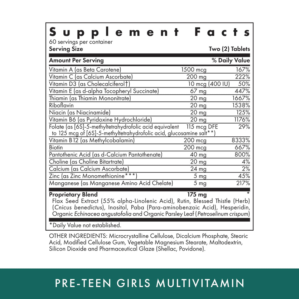Michael's Health Naturopathic Programs Pre-Teen Girls - 120 Vegetarian Tablets - Daily Multivitamin for Healthy Growth & Development - Kosher - 60 Servings