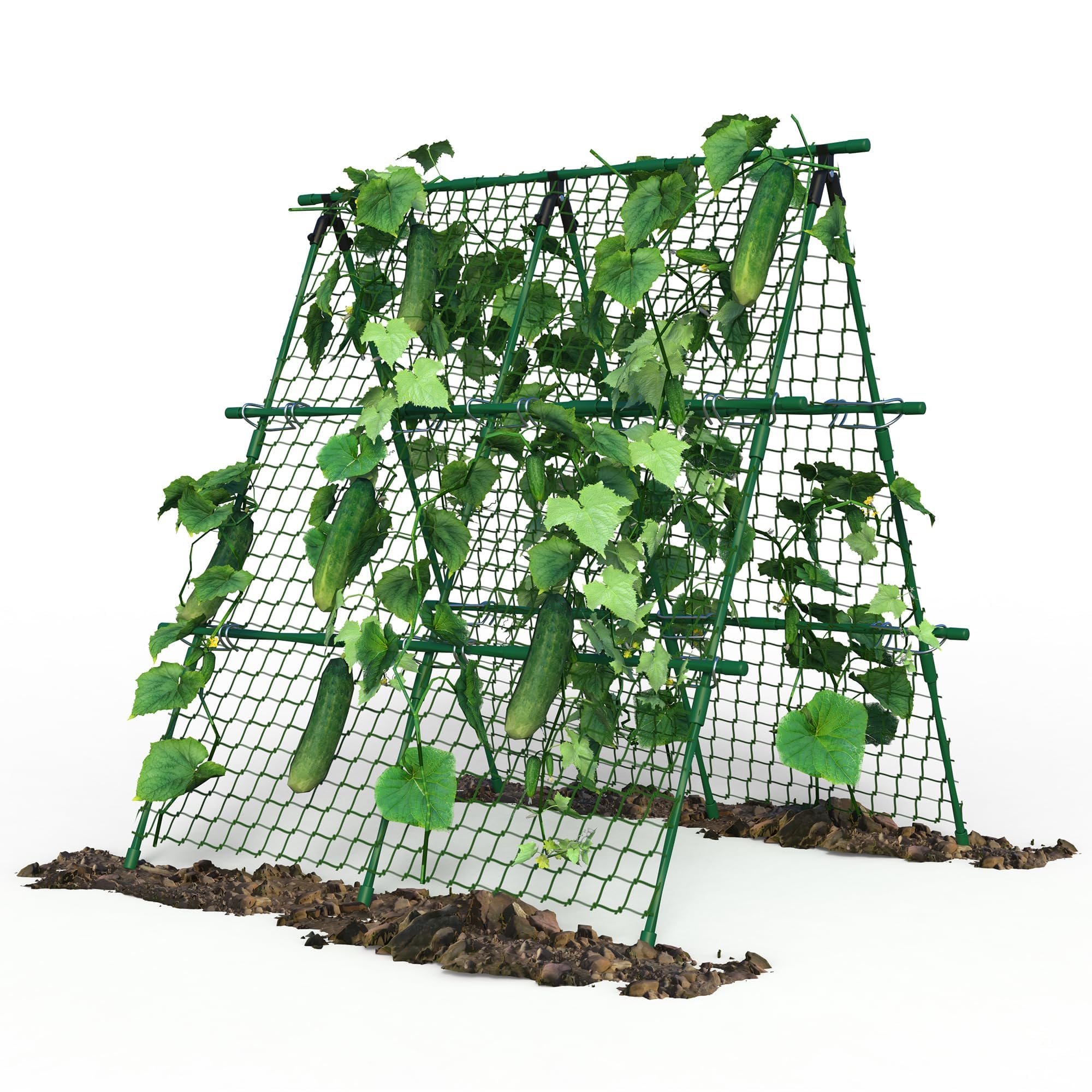 Garvee Outdoor Plant Support Trellis, 4 ft x 4 ft Metal A-Frame with Netting for Tomatoes Cucumbers Peas Beans Grapes, Climbing Vegetable Garden Trellis for Raised Beds, Green