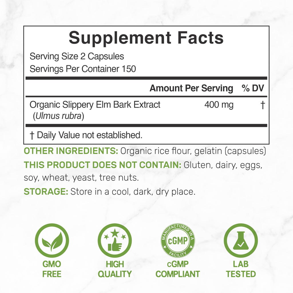 DEAL SUPPLEMENT Slippery Elm Capsules – 300 Pills, Made with Organic Inner Bark Powder Extract – Natural Herb for Soothing Throat & Digestive Support – Non-GMO