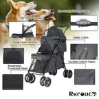 Double Pet Stroller for Medium Small Dogs and Cats with 2 Carriage, Durable Universal Wheels with Brakes Lightweight One Hand Foldale Kittens Puppies Travel Strolling Cart (Black)