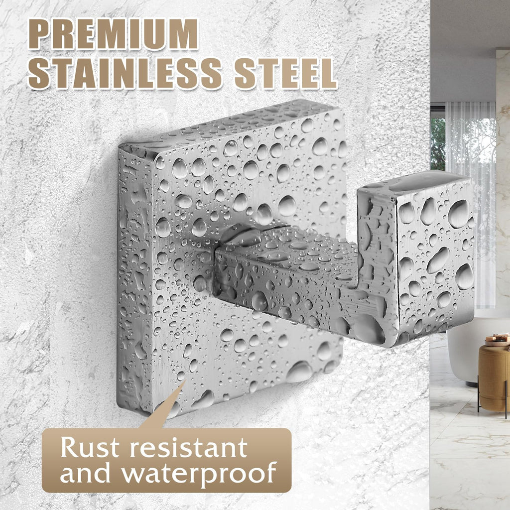 Fenas Heavy Duty Stainless Steel Towel Hooks, Wall Mounted Square Robe Hooks for Bathroom, Kitchen, Bedroom, Hotel Brushed Nickel 2 Pack