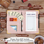 YeeCASE Server Book, Alphabet Waitress Book for Waitress, Leather Waitess Book with Zipper Pocket, Server Manual Checkbook Fits Server Apron (V)