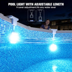 LightHacker Solar Pool Light for Steel Wall Above Ground Pool Light,Submersible Pool Light with LCD Pool Thermometer,Underwater light for Pool Accessories,10 Light Modes Swimming Pool LED Lighting,1PC