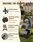 Pet Stroller for Small Medium Dogs Cats - Lightweight 10lbs Foldable Dog Stroller, Breathable Mesh & Safety Tether, 33lbs Capacity with Locking Wheels, Storage Basket for Outdoor Walks-Gray