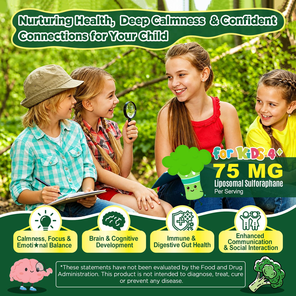 Liposomal Sulforaphane Supplement, Broccoli Gummies, Broccoli Sprouts Extract w/Myrosinase, Omega-3, Vitamin C, E for Kids 4+ & Adults, Supports Cognitive, Brain, Cellular Health, Antioxidant, 120 Cts