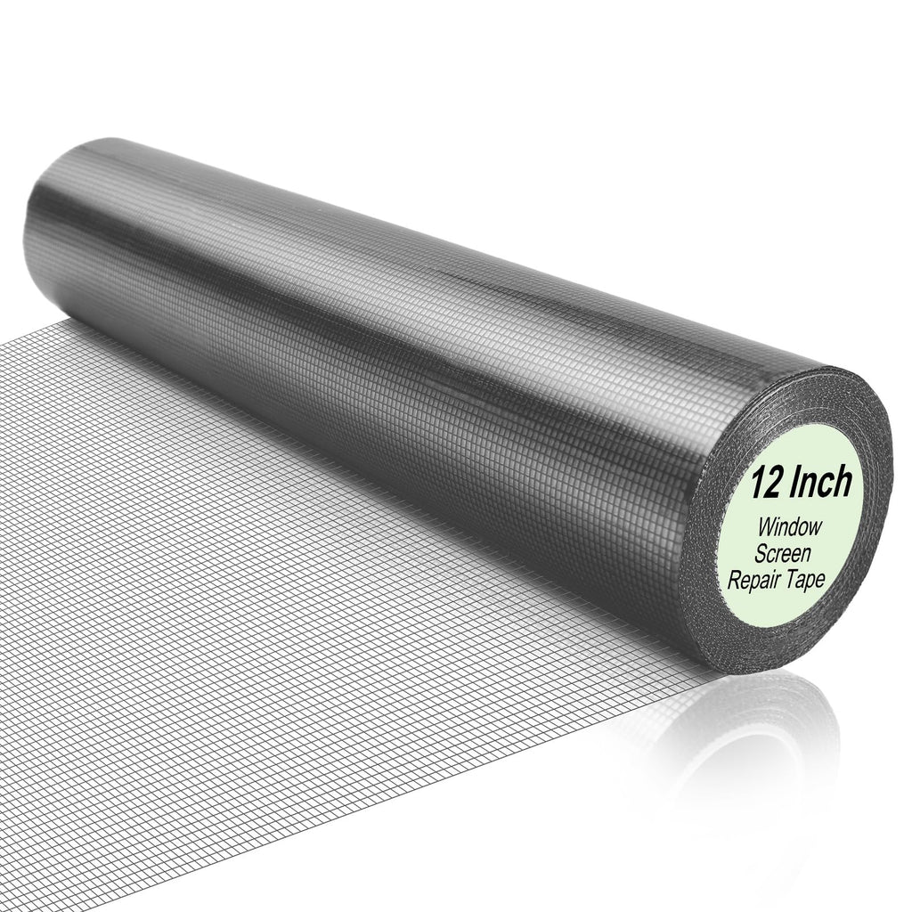 CroBlissful Extra Wide 12 Inch x 20 ft Window Screen Tape Mesh Repair Strong Adhesive Waterproof Fiberglass Screen Repair Kit Patch for Window Door Tears Holes(Gray)