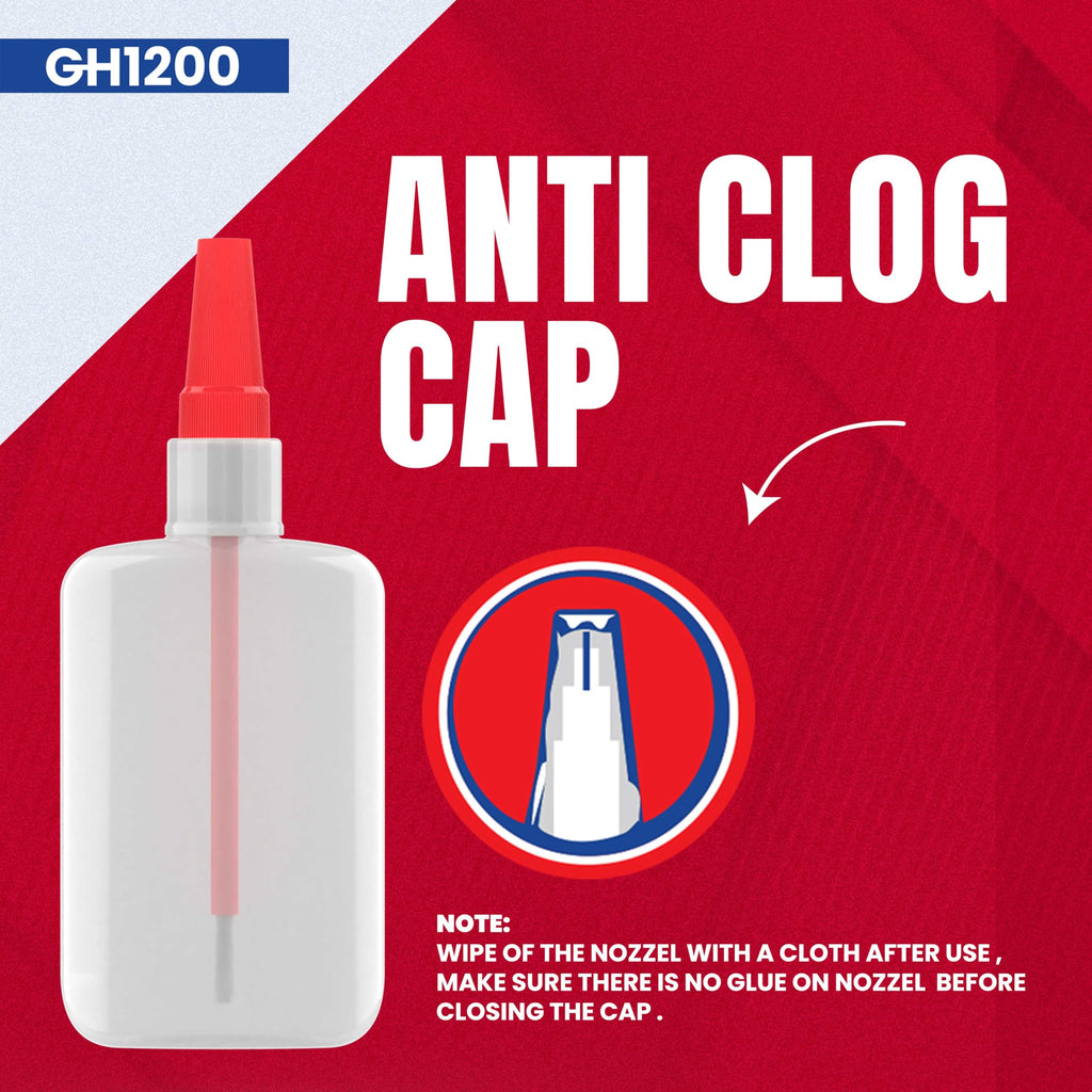GH1200 (2-in-1) Super Glue with Brush Applicator & Nozzle, Mess Free Superglue Brush, Instant Never Dries, 3000 CPS Ca Glue, No Stain Clear Glue, Super Glue for Plastic, Rubber & More