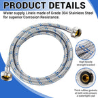 Yejesiy 4 Ft Washing Machine Hoses, 2 Packs Premium Stainless Steel Washer Hoses Burst Proof, Hot and Cold Striped Water Supply Hoses with 3/4'' Standard Interface fit for ALL Washer