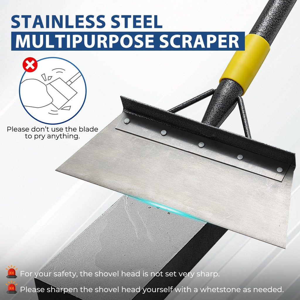 Floor Scraper Long Handle Heavy Duty, 60" Multifunctional Cleaning Shovel, Ice Scraper Stainless Steel Garden Tools Weed Scraper for Cleaning,Weeding,Scraping,Ice Remove,Landscaping,Yard