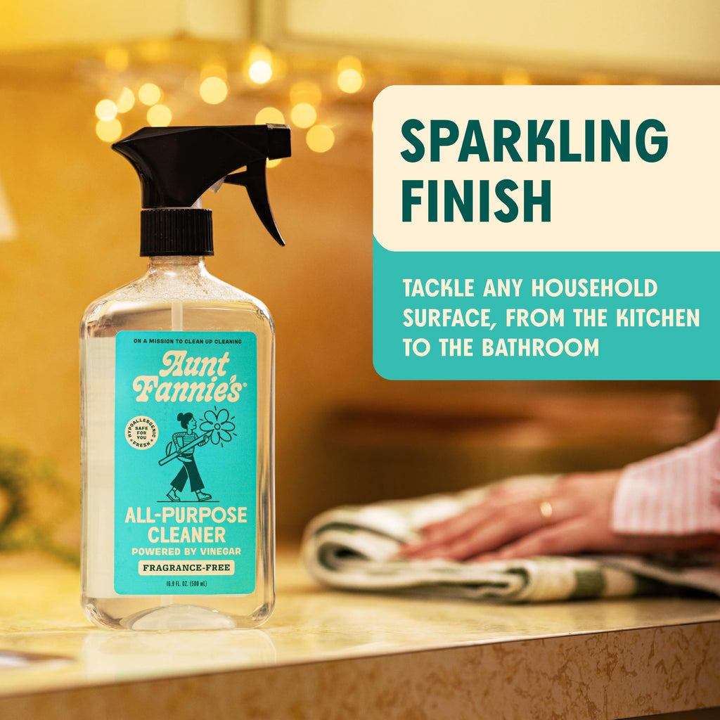 Aunt Fannie's All Purpose Household Cleaner, Multi-Surface Spray Cleaner, Powered by Vinegar for Kitchen, Bath, Windows and Countertops, Fragrance Free, Pack of 6