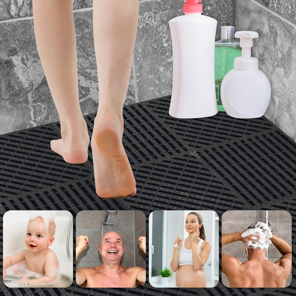 ToLanbbt Modular Interlocking Cushion 12P 11.8" x 11.8" Interlocking Rubber Floor Drain Holes Non-Slip Splicing Drainage Mats for Deck, Shower, Kitchen, Drain Pool, Sauna Bath (Dark Blue, Diagonal)