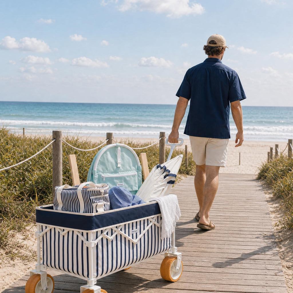 DEER LAND Beach Wagon for Sand with 6.7" Fat Tires, Collapsible Beach Cart