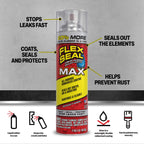 Flex Seal MAX, 17 oz, 1-Pack, Clear, Stop Leaks Instantly, Waterproof Rubber Spray On Sealant Coating, Perfect for Gutters, Wood, RV, Campers, Roof Repair, Skylights, Windows, and More