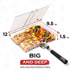 SHIZZO Grill Basket Gift Set with Skewers, Basting Brush, Gift Box