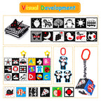4 PCS Black and White High Contrast Baby Toys 0-3-6 Months Newborn Essential Montessori Toy for Babies Crinkle Sensory Book Brain Development Tummy Time Mirror Infant Carseat Rattle Easter Shower Gift