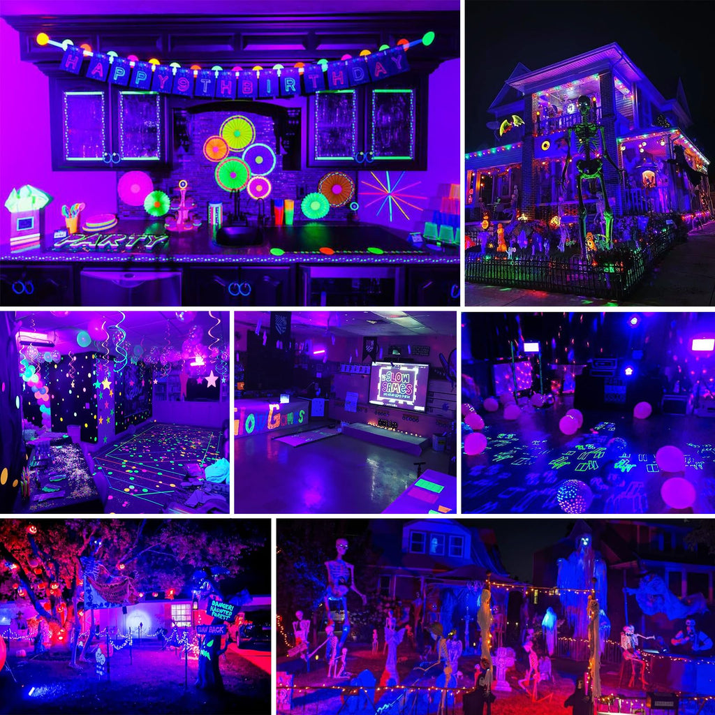 Akpgf 4 Pack 50W Black Light, LED Blacklight Flood Light with US Plug and Switch, Black Lights for Glow Party,Halloween,Body Painting,Birthday Party,Fluorescent Painting and Fluorescent Tapestry