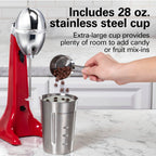 Hamilton Beach DrinkMaster Electric Drink Mixer, Retro Milkshake Maker & Milk Frother, 2 Speeds, Extra-Large 28 oz. Stainless Steel Cup, Red