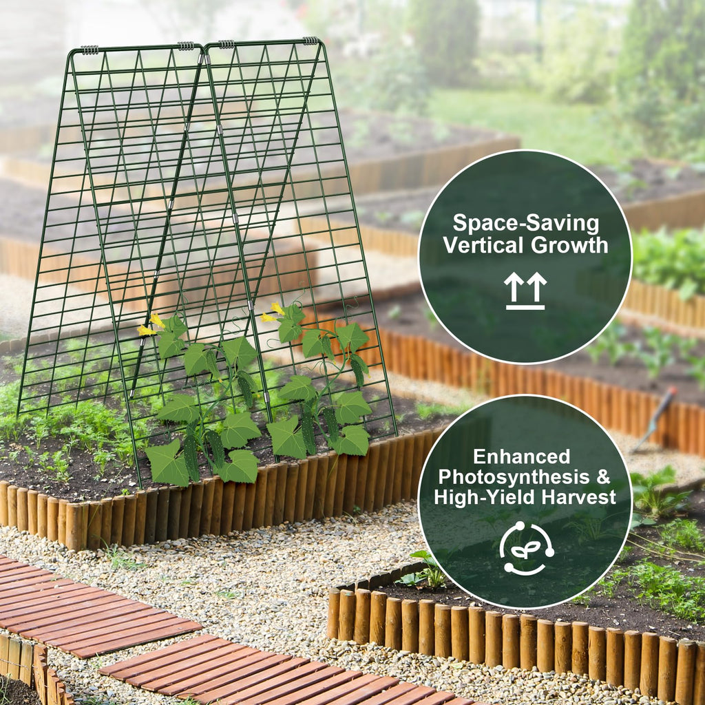 Amoskey Cucumber Trellis, Garden Trellis for Climbing Plants Outdoor, Foldable A-Frame Trellis, Cucumber Trellis for Raised Bed for Cucumbers, Peas, or Tomatoes (Green, Small Grid 48‘’H*34''W)