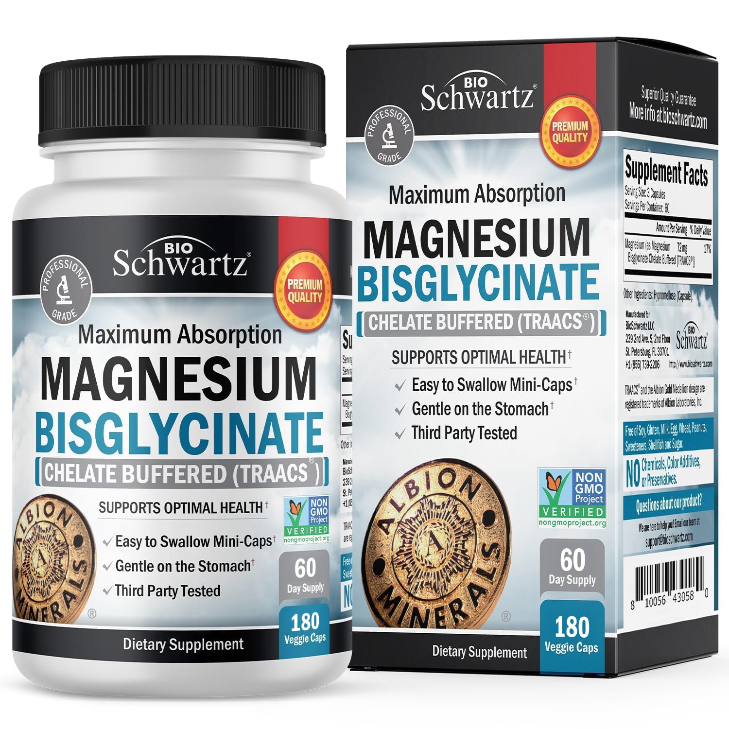 Magnesium Bisglycinate Chelated Supplement - High Absorption Magnesium Glycinate Supplement for Women and Men - Sleep, Muscle, Bone & Joint Support - Non-GMO, Non-Laxative Chelate - 180 Capsules