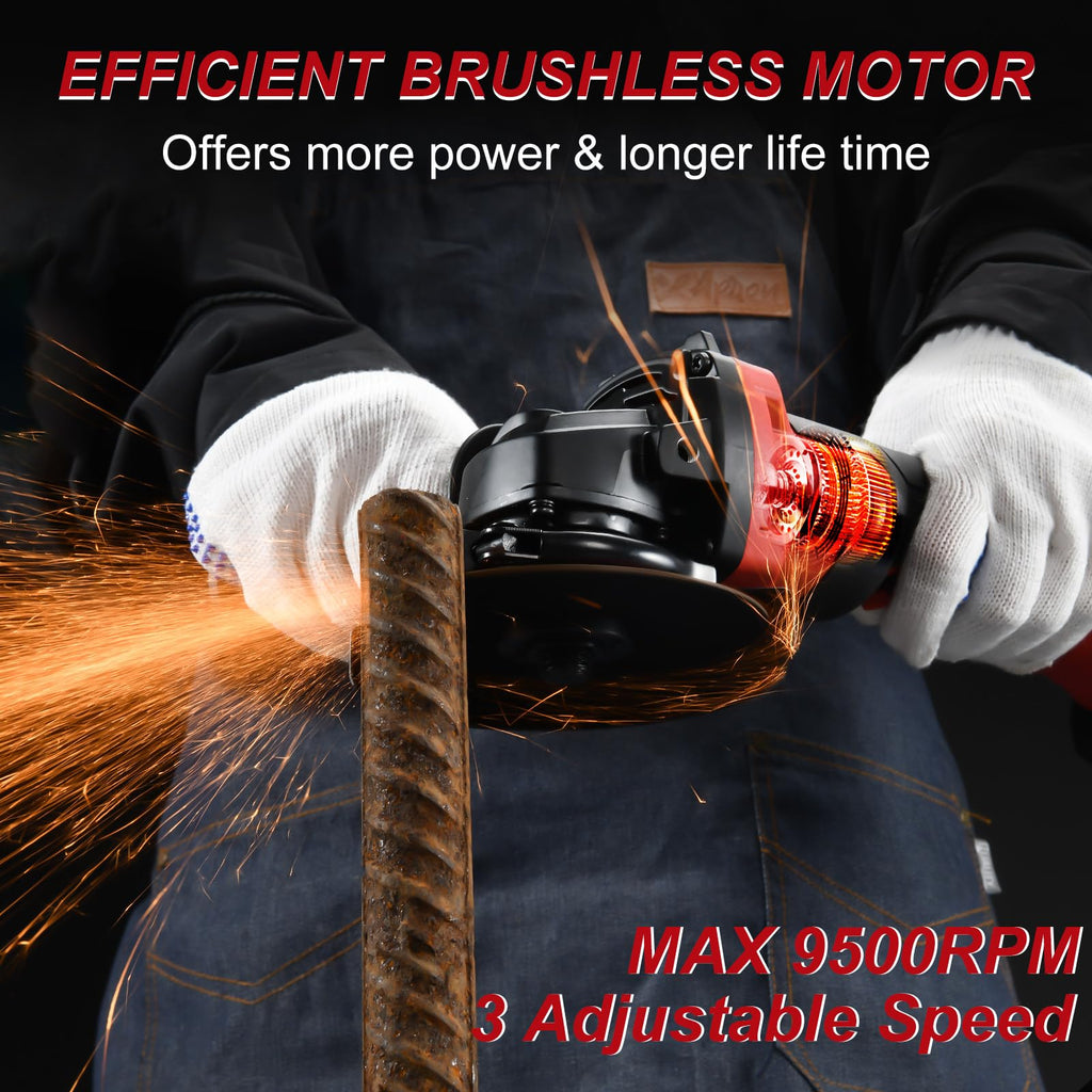 AOBEN 21V Cordless Angle Grinder Tool, 4-1/2 Inch Power Brushless Cut Off Grinder, Paddle Switch, with 2x4.0Ah Battery & Charger, Electric Handheld Grinder for Metal Cutting, Grinding, Polishing