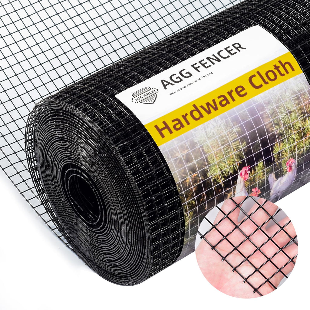 AggFencer 16in x 100ft Black Hardware Cloth 1/2 inch 19Ga PVC Coated Wire Mesh Vinyl Coated Fence, Welded Metal Chicken Wire Fencing Roll, Garden Plant Fencing, for Chicken Coop and Home Improvement