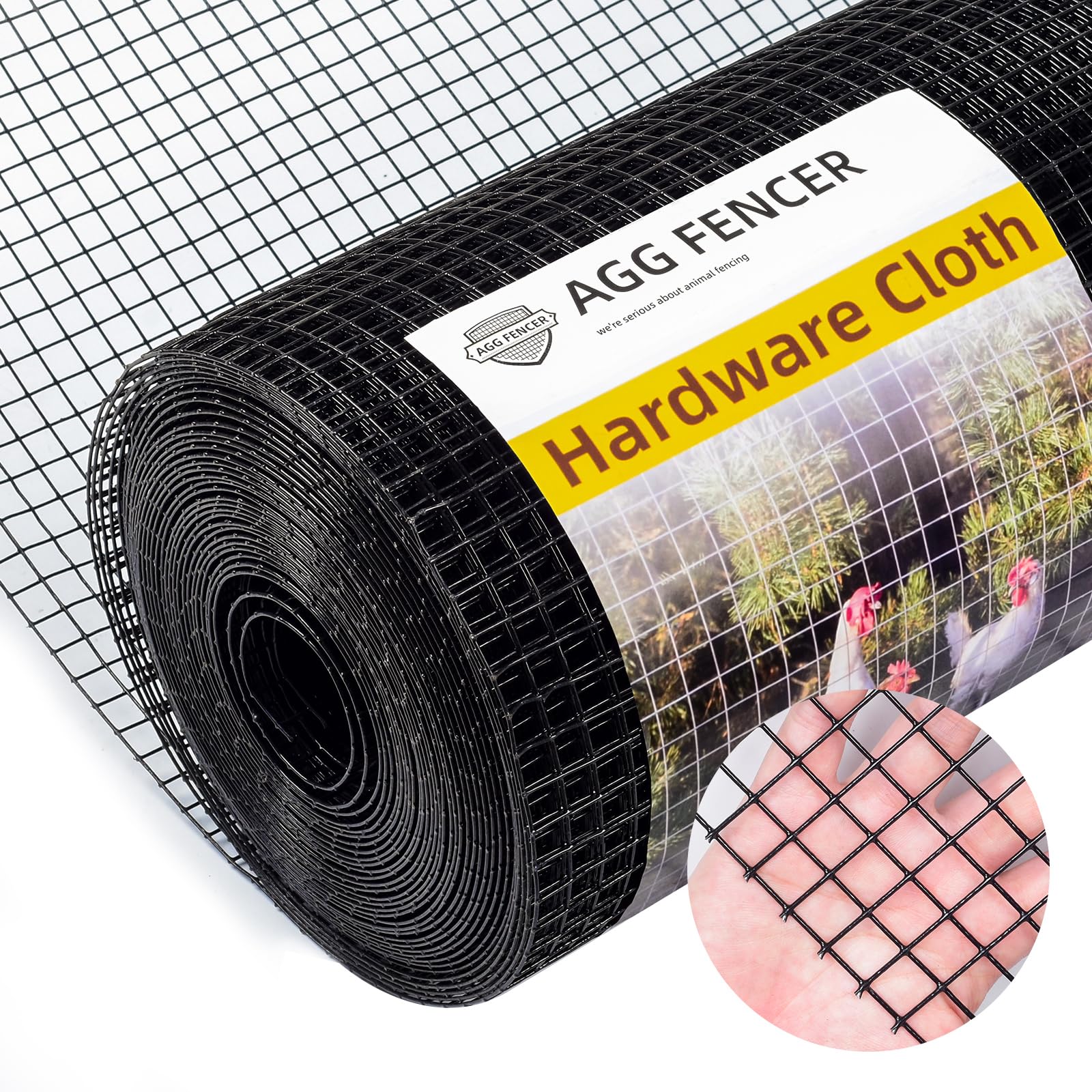AggFencer 16in x 100ft Black Hardware Cloth 1/2 inch 19Ga PVC Coated Wire Mesh Vinyl Coated Fence, Welded Metal Chicken Wire Fencing Roll, Garden Plant Fencing, for Chicken Coop and Home Improvement