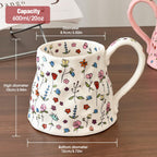 Large Ceramic Coffee Mug Cute Flower with Handmade Big Handle, 20oz Girly Pink Floral Tea Cup for Women Mothers Day, Novelty Irregular Oversized Christmas Mugs for Latte Tea Milk Cocoa