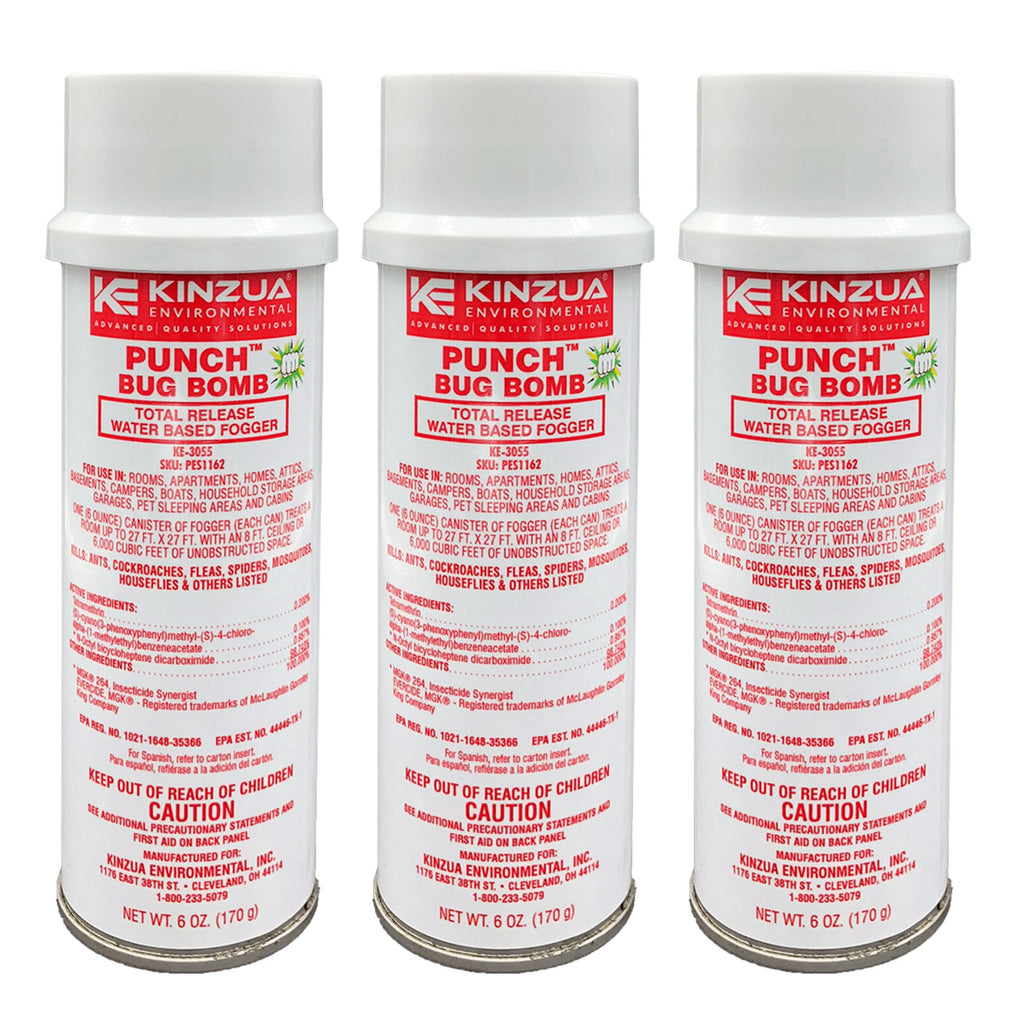 Kinzua Environmental Punch Bug Bomb, Insect Fogger Kills All Mosquito, Cockroach, Flea, Ant, Spider & More, Insect Foggers for Indoor & Outdoor Use, Non-Staining, Water-Base Formula, 6 oz, Pack of 3