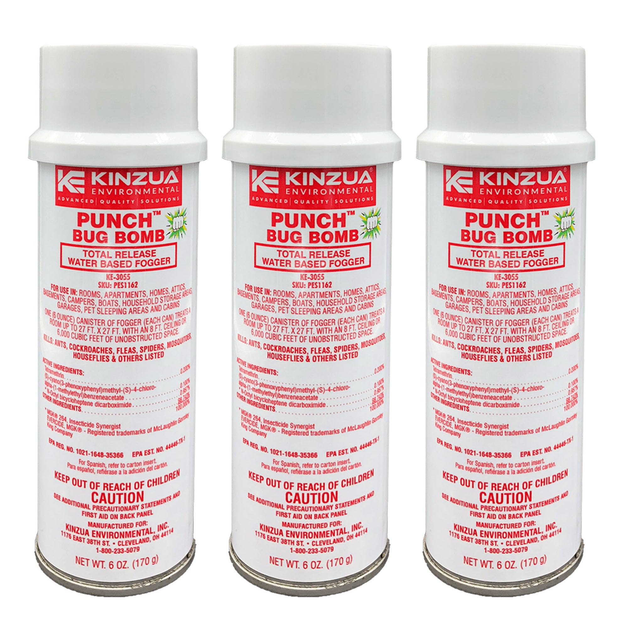 Kinzua Environmental Punch Bug Bomb, Insect Fogger Kills All Mosquito, Cockroach, Flea, Ant, Spider & More, Insect Foggers for Indoor & Outdoor Use, Non-Staining, Water-Base Formula, 6 oz, Pack of 3