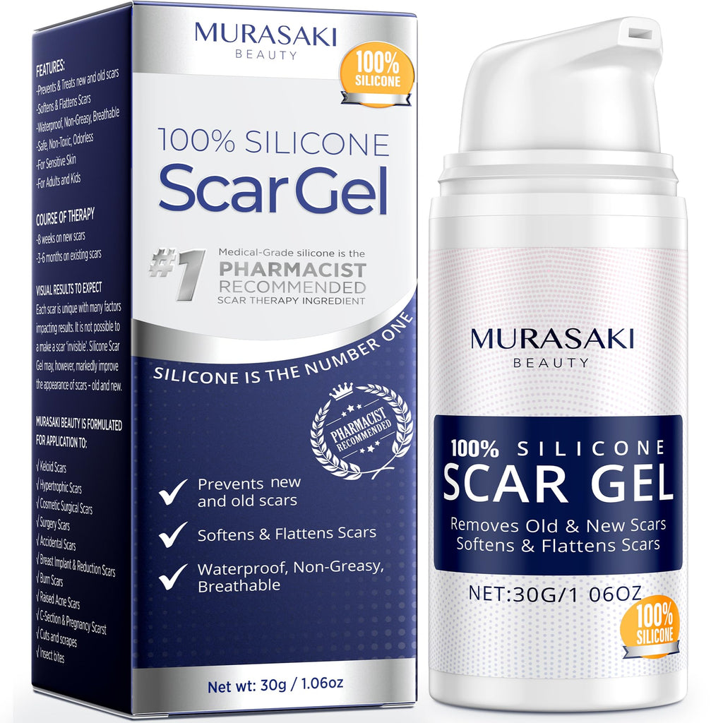 100% Silicone Scar Gel Scars Cream - Advanced Scar Gel for Surgical Scars, C-Section, Stretch Marks, Acne, Injury, Burns, Keloids, Old and New Scars 1.06oz(30g) (Maximum Strength 100% Silicone)