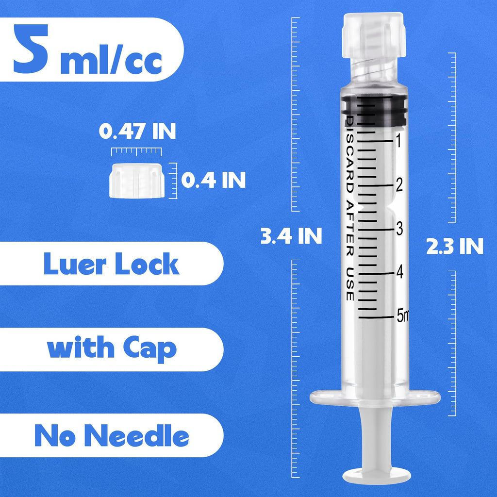 5mL Luer Lock Syringes without Needle - Sterile Syringe with Cap, 20 Pack