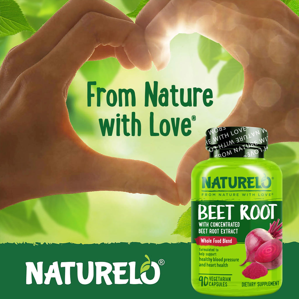 NATURELO Beet Root 90 Capsules – Heart Health & Blood Pressure Support* – 1000mg Beet Root Extract + Whole Food Blend – Non-GMO, Vegan, Gluten-Free