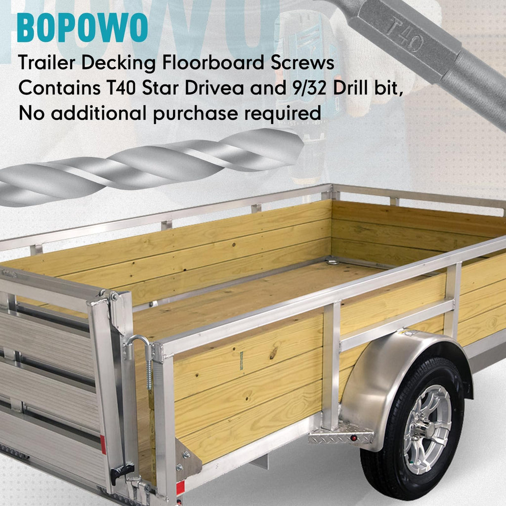 Bopowo (300pcs) 5/16-18 x 2-1/2" Flat Head Thread Cutting Trailer Deck Screws, Black Phosphate, Package Contains T40 Star Drivea and 9/32 Drill bit