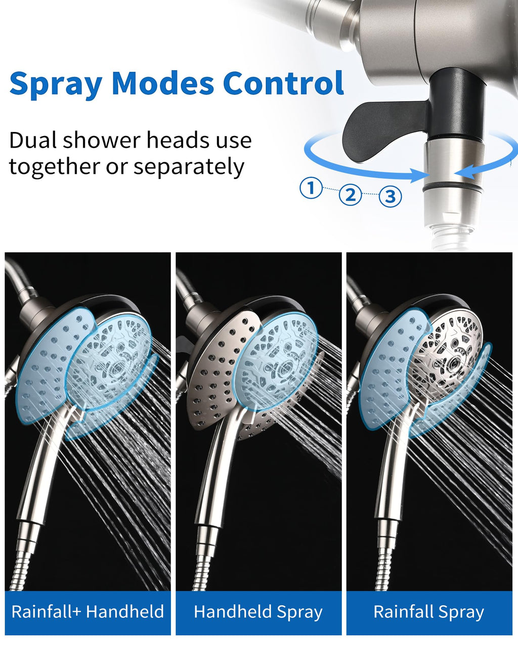 INAVAMZ 2.5GPM Shower Heads with Handheld Spray Combo: 7.2" Rainfall Shower Head & Hand Held Shower Head 2-IN-1 Shower Head with 60" Rotatable Stainless Steel Hose Nickel, Shower Trim Systems