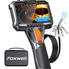 FOXWELL Dual Lens Articulating Borescope, 0.25in Slim 220° Two-Way Endoscope Camera with LED Light, IPS HD Screen, IP67 Waterproof Snake Camera for Automotive, Pipe, Wall & Engine Inspection – 5.3FT
