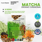 PowderVitamin Organic Ceremonial Mushroom Matcha Certified Pesticide-Free Grass-Fed Collagen Types I & III 8 Fruiting Body Mushrooms Tested for Beta-Glucans Focus Digestion & Immunity 30 Servings