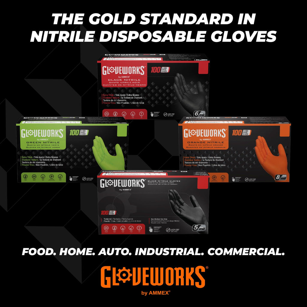 GLOVEWORKS 8 Mil Orange Nitrile Disposable Gloves Heavy Duty Industrial RDT for Mechanic and Automotive, XXL 4 Boxes of 100