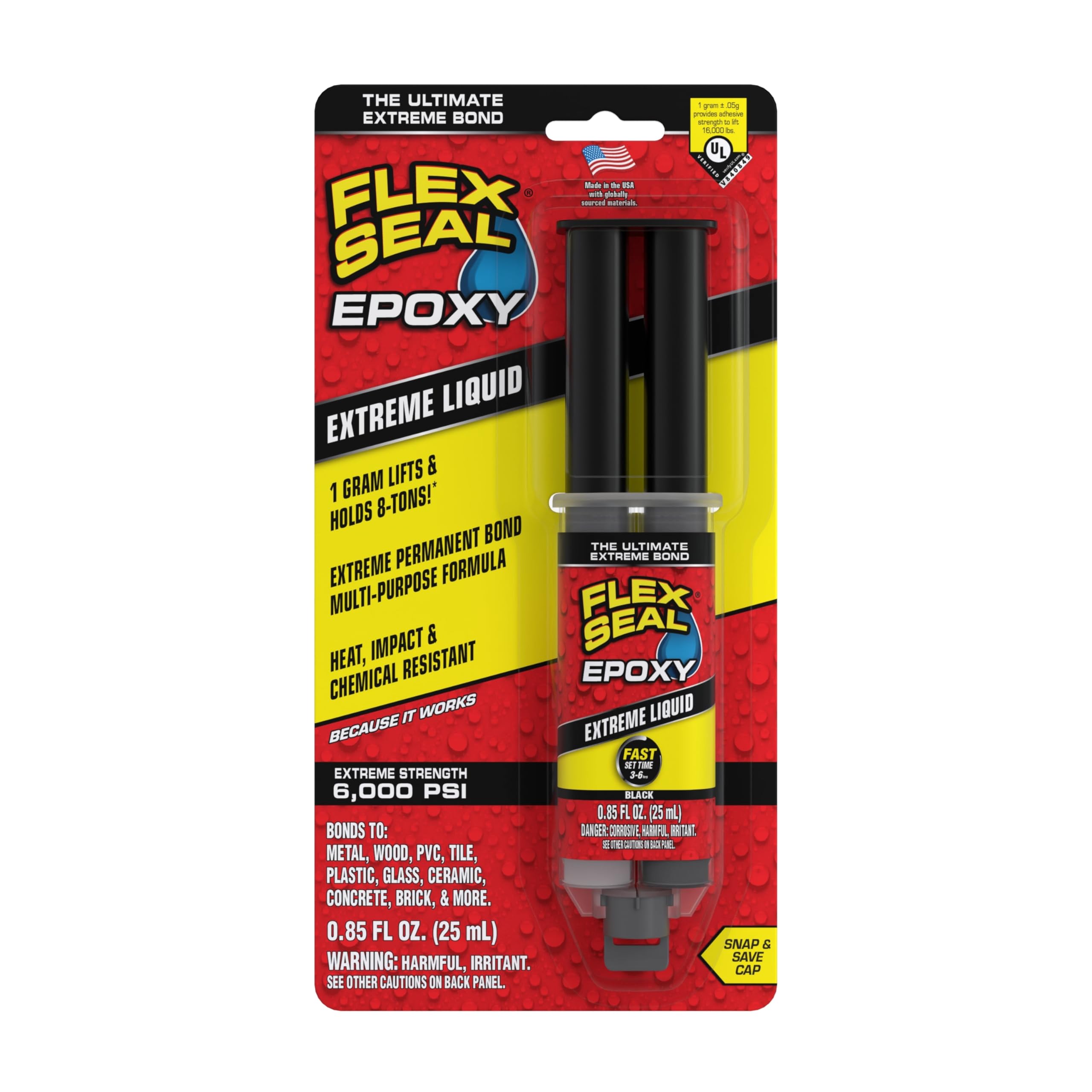 Flex Seal Epoxy Extreme Liquid Waterproof Adhesive, Black, 0.85 oz Syringe