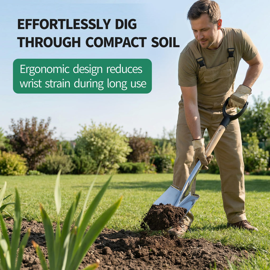 Garden Shovel for Digging, 29 Inch Small Shovel with Ergonomic D-Handle, Heavy Duty Stainless Steel Gardening Shovel for Planting and Yard Work, Compact Beach Shovels for Sand, Soil and Landscaping