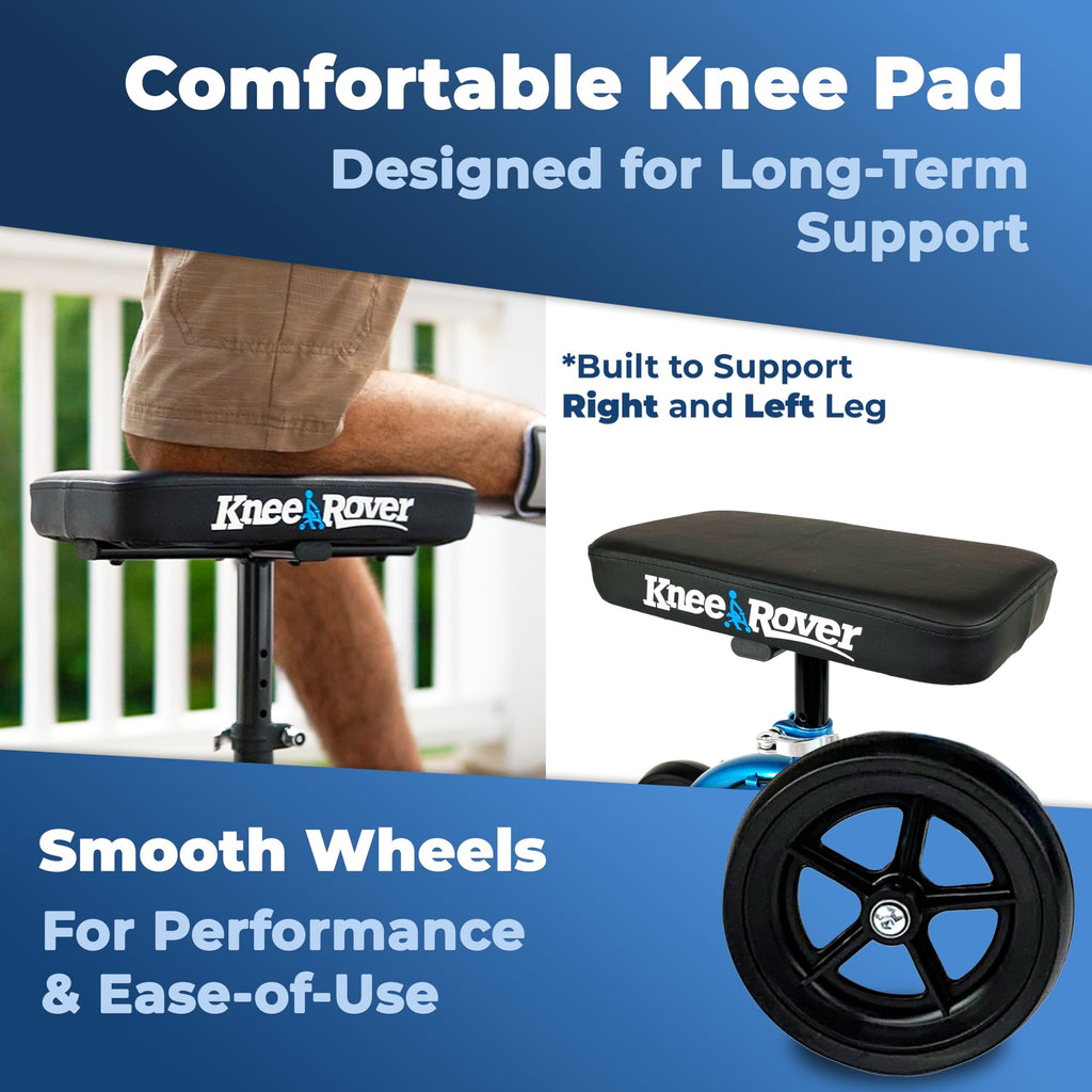 KneeRover Economy Knee Scooter Steerable Knee Walker for Adults for Foot Surgery, Broken Ankle, Foot Injuries - Foldable Knee Rover Scooter for Broken Foot Injured Leg Crutch (Blue)